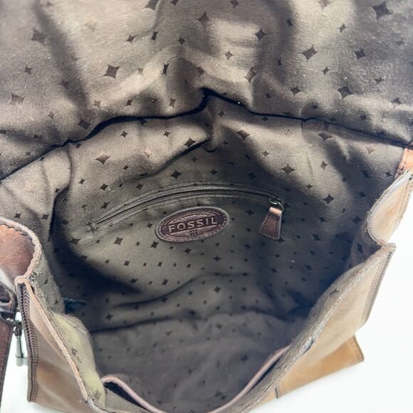 Vintage Fossil Leather Satchel Messenger Bag - Brown - Picture 9 of 14
